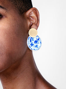 Enamel Earrings - Kinoko Marble Blue