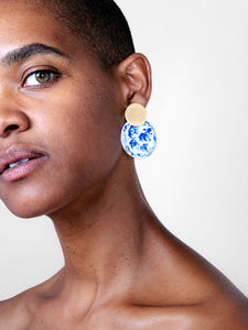 Enamel Earrings - Kinoko Marble Blue