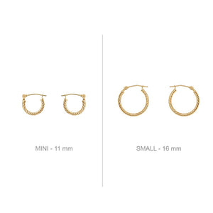 14K Gold Earrings - Small Twisted Hoops